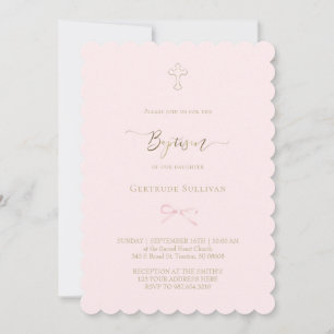 Invitación lazo rosa pequeño Bautizo