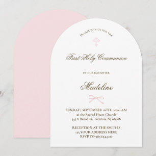 Invitación lazo rosa pequeño Primera Comunión