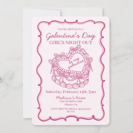 Invitación Lazo Rosa Retro Corazón Coquette Torta Galentine