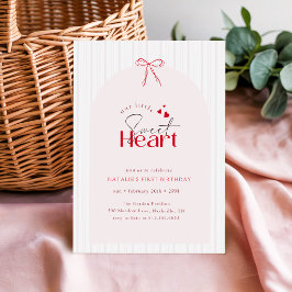 Invitación Lazo Rosa Rojo Raya Corazoncito Cumpleaños 1 año