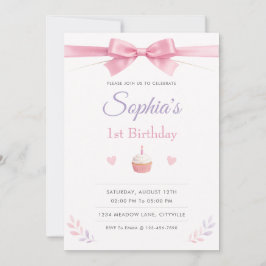 Invitación Lazo Rosa Simple y Elegante Cumpleaños 1