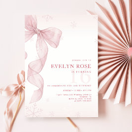 Invitación Lazo Rosa Sonrojado Copo de Nieve de Invierno Cump