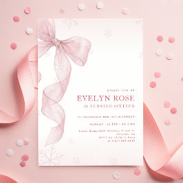 Invitación Lazo Rosa Sonrojado Copo de Nieve de Invierno Cump