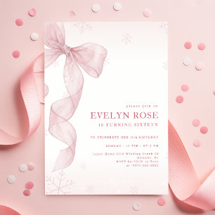 Invitación Lazo Rosa Sonrojado Copo de Nieve de Invierno Cump