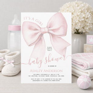 Invitación Lazo Rosa Sonrojado Es una Niña Fiesta de Bebé