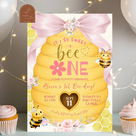 Invitación Lazo Rosa Tan dulce para ser una primera Cumpleaño