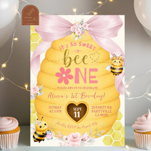 Invitación Lazo Rosa Tan dulce para ser una primera Cumpleaño
