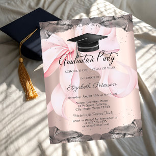 Invitación Lazo rosa tu foto rosa dorado graduación  