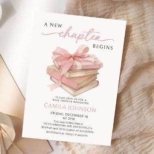 Invitación Lazo Rosa Un Nuevo Capítulo Libros Baby Shower