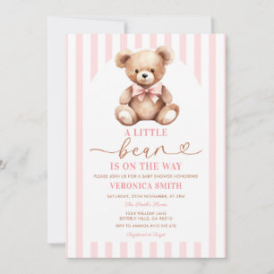 Invitación Lazo Rosa Un Osito Está En Camino Raya