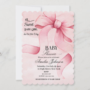 Invitación Lazo Rosa "Una dulce niña está en camino"