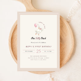 Invitación Lazo Rosa Uno Pato Tonto Niño Niña Cumpleaños 1