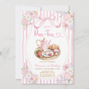 Invitación Lazo rosa Vamos Par-tea Cumpleaños de niña Rayas F