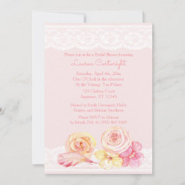 Invitación Lazo rosa y ducha de novias con flores Rubor