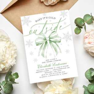 Invitación Lazo Verde Bebé Hace Frío Afuera Fiesta de Bebé de