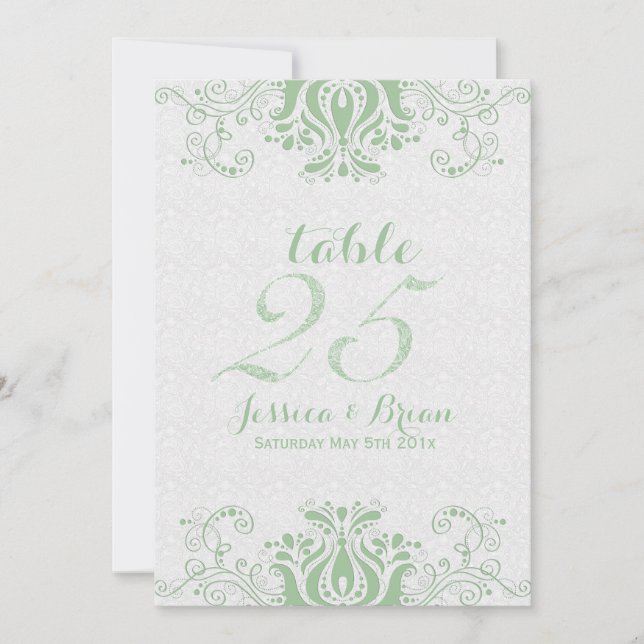 Invitación Lazo verde claro y cuadro Boda blanco número 2 (Anverso)