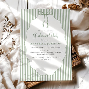 Invitación Lazo Verde Dulce a Rayas para Graduación