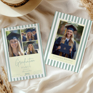 Invitación Lazo Verde Preppy 5 Fotos Graduación