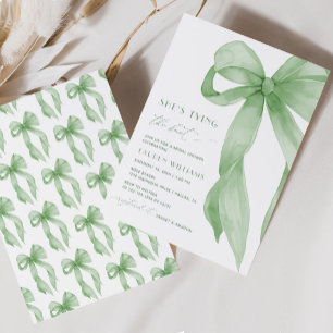 Invitación Lazo Verde Salvia Ella Está Atando el Nudo Desayun