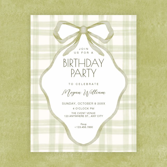 Invitación Lazo verde suave pastel cumpleaños (Subido por el creador)