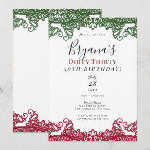 Invitación Lazo Verde y Rojo Fiesta Elegante Cumpleaños 30 