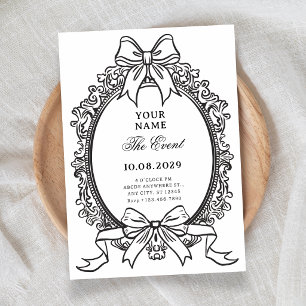 Invitación Lazo vintage en blanco y negro