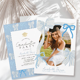 Invitación Lazos Azul Pálido Foto Fiesta de Graduación