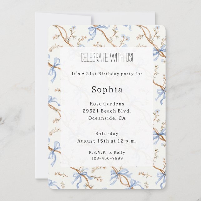Invitación Lazos Azules Crema (Anverso)
