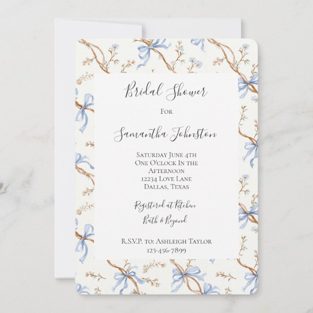 Invitación Lazos Azules Crema (Anverso)