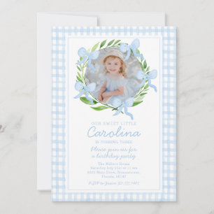 Invitación Lazos de acuarela elegante Gingham Foto personaliz