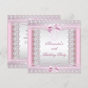Invitación Lazos de encaje de perlas blancas rosadas bonitas