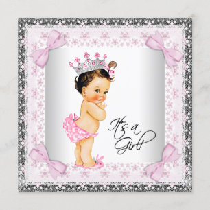 Invitación Lazos de encaje rosa, baby shower de princesa feme