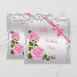 Invitación Lazos de Flor y Diamantes Cumpleaños 18 Doble Cara
