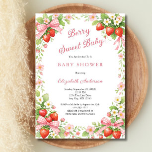Invitación Lazos de Gingham Rosa Fresa Roja para Baby Shower
