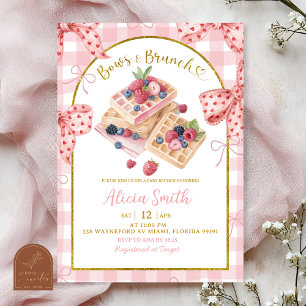 Invitación Lazos de gingham rosado y brunch Baby Shower Brunc