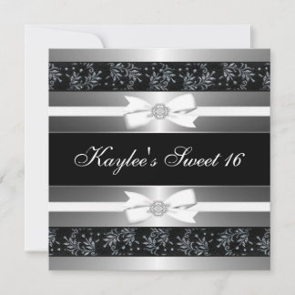 Invitación Lazos de joyas blancas y negras Cumpleaños Sweet S