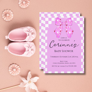 Invitación Lazos de lunares rosados a cuadros y de cuadros es