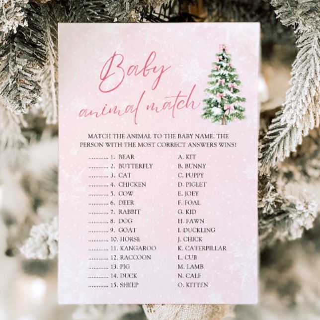Invitación Lazos de Navidad Juego de Cumpleaños de Bebé Anima (Pink Bows Christmas Baby Animal Match Baby Shower Game)