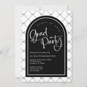 Invitación Lazos de Niña Negros y Blancos Patrón Fiesta de Gr