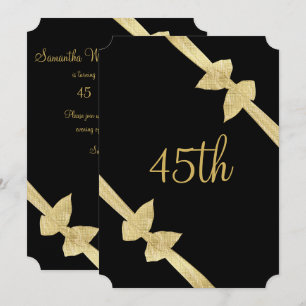 Invitación Lazos de Oro Falso Elegantes Cumpleaños 45