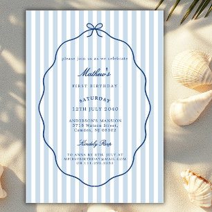Invitación Lazos de rayas azules oceánicas Clásico niño cumpl
