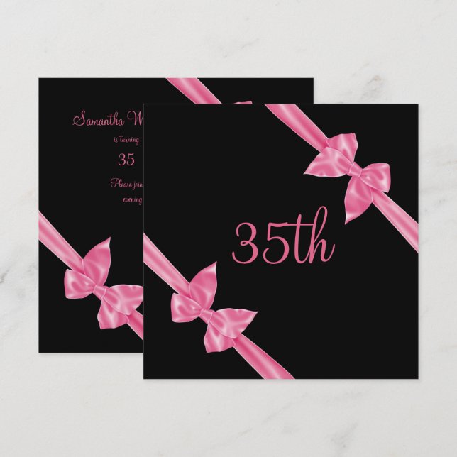 Invitación Lazos de Satén Rosa Elegantes Cumpleaños 35 (Anverso / Reverso)