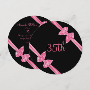 Invitación Lazos de Satén Rosa Elegantes Cumpleaños 35