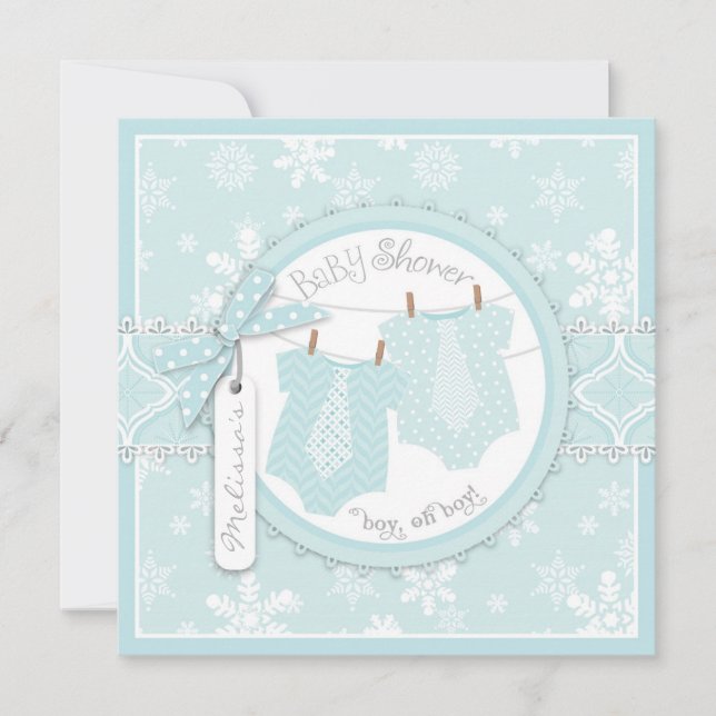 Invitación Lazos del invierno y muchachos gemelos Baby Shower (Anverso)