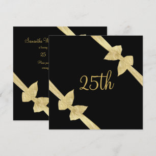 Invitación Lazos Elegantes de Oro Falso Cumpleaños 25