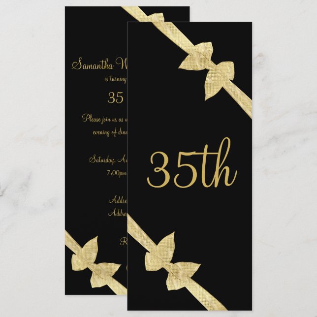 Invitación Lazos Elegantes de Oro Falso Cumpleaños 35 (Anverso / Reverso)
