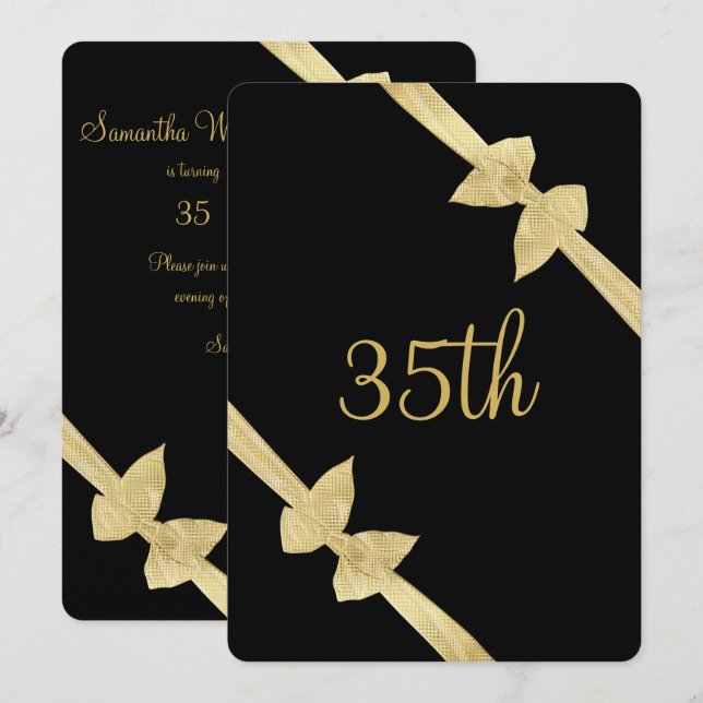 Invitación Lazos Elegantes de Oro Falso Cumpleaños 35 (Anverso / Reverso)