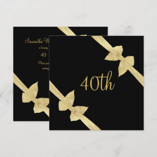 Invitación Lazos Elegantes de Oro Falso Cumpleaños 40