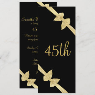 Invitación Lazos Elegantes de Oro Falso Cumpleaños 45