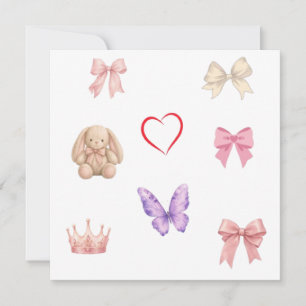 Invitación Lazos pastel adorables conejito mariposa corazón c